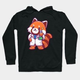 Cute Red Panda Scientist Holding Chemical Liquid Cartoon Hoodie